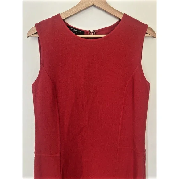 Lafayette 148 Sheath Wool Dress Size 6 Red Sleeveless Pockets - Picture 3 of 9